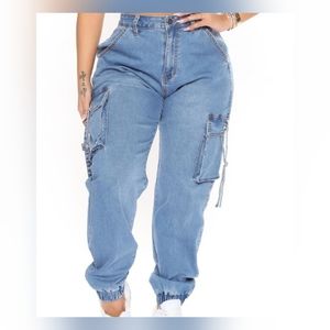 Stretch cargo denim joggers